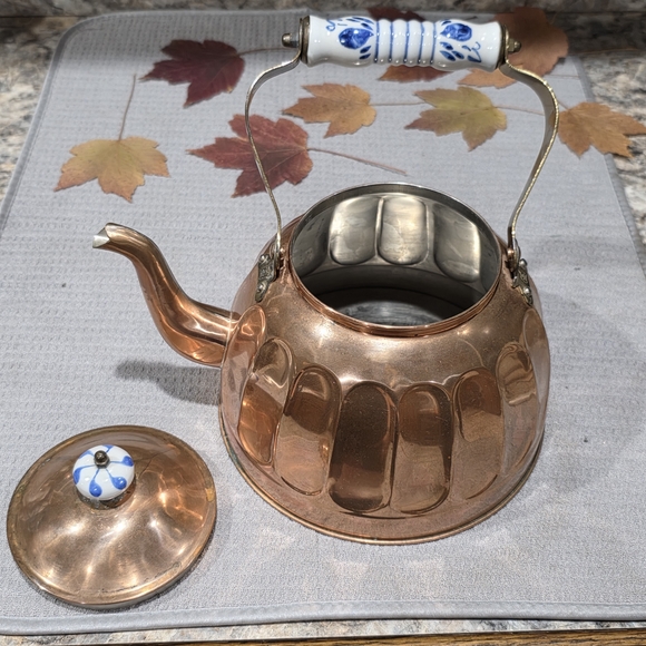 Copper Teapot with Blue Floral Handle - Picture 5 of 6